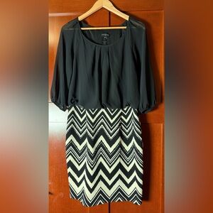 Enfocus Studio Black & Cream Solid & Stripes Dress Size 14